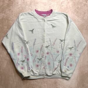 Vintage 90s National Wildlife Federation Hummingbird Floral Cardigan Sweater
